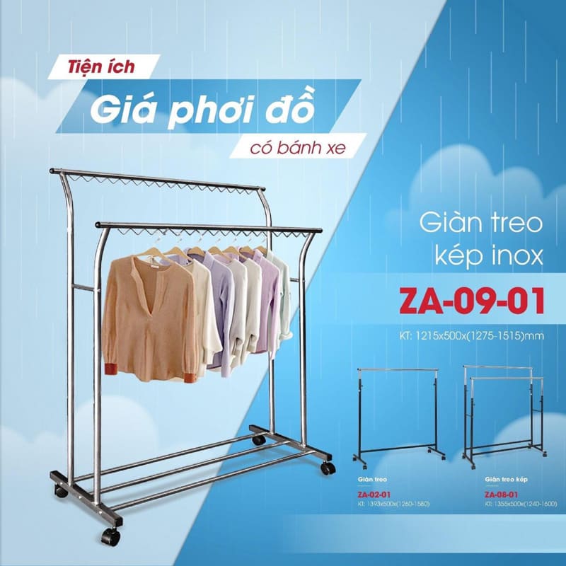 Giàn phơi Hòa Phát kép inox (ZA-09-01)